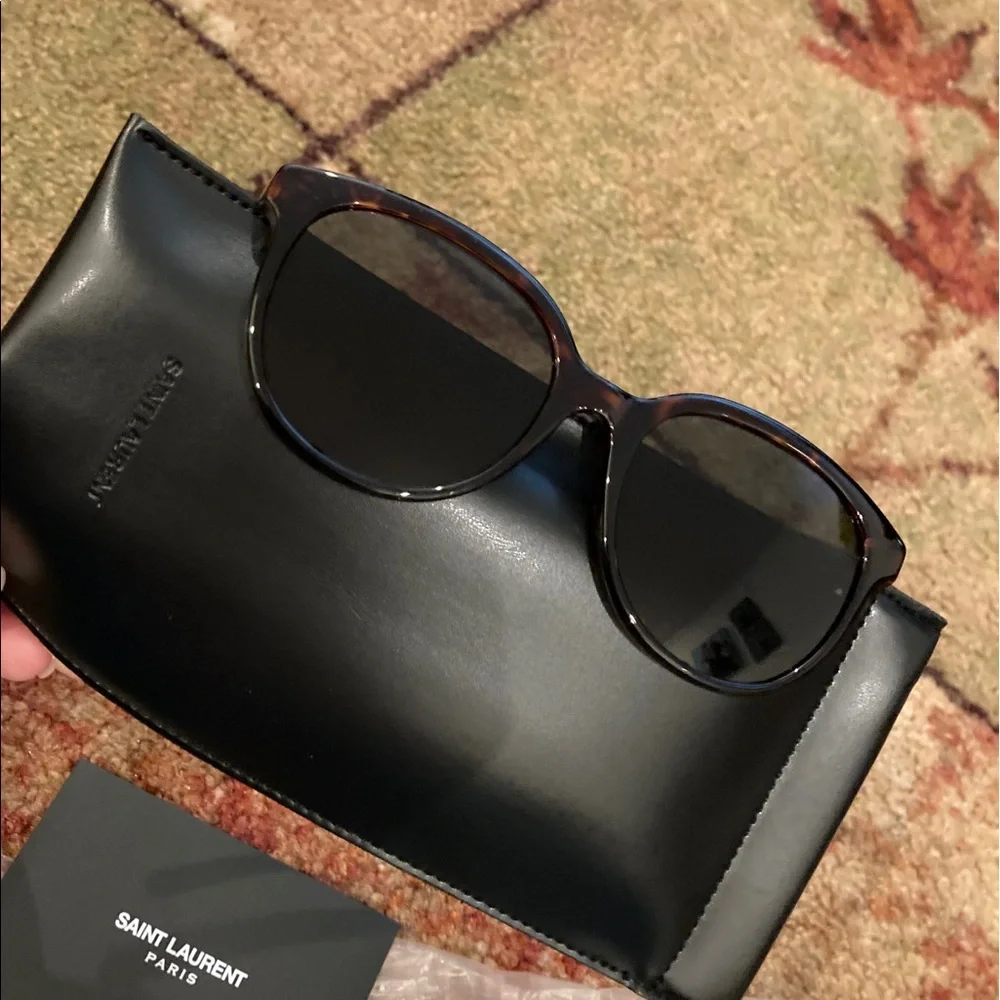 Saint Laurent Tortoiseshell Frame Sunglasses with Green Lenses